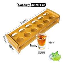 1pc Wine Glass Holder, Natural Bamboo Base, Double-Layer Wavy Design, 6 Circular Holes On Each Layer, Fits Standard Thick Glass Shot Glasses (One-Shot/Liquor Glasses), Suitable For Home Gatherings, House Parties, Birthday Parties, Wine Glass Display Tray, Convenient For Serving Drinks - Multicolor - View 17