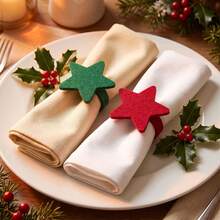 12pcs Christmas Star Felt Napkin Rings, Simple Red & Green Color Star Napkin Rings, Christmas Star Felt Napkin Rings Table Decor, Suitable For Christmas Home, Restaurant, Hotel, Banquet Table Decoration - Multicolor - View 3