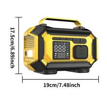 Este arrancador de batería para coche cuenta con un diseño multifuncional todo en uno, una presión de 150 psi y es ideal para actividades al aire libre. Incluye un cargador de emergencia, una bomba de aire, una luz LED y una gran pantalla digital. Arranque rápido de auto y inflado veloz,esenciales para viajar. - Amarillo - Ver 2