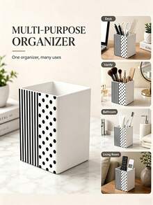 1pc Striped & Polka Dot Patchwork Pattern Multi-Function Storage Organizer Box - Tableware Storage Box, Desktop Organizer (Suitable For Storing Tableware, Straws, Tea Bags, Pens, Remote Controls); Compact & Space-Saving, Suitable For Kitchen, Office, Living Room - Multicolor - View 6