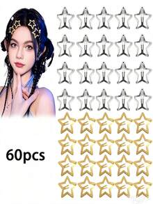 60/40/20pcs Gold Five-Pointed Star Hair Clips, Silver Women's Side Bangs Bare Clips, Hair Clips, Loose Hair BB Clips - Multicolor - View 11