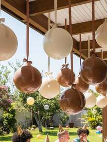 Bulk 22-Inch 4D Metallic Foil Balloon Set With Satin Bow Ribbon, Giant Round Balloons For Ceiling Holiday Decor, New Year, Birthday, Wedding Party Decoration (Cream, Beige, Khaki) - CBK 4D - View 5