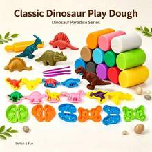 Children's Dinosaur Clay Set, Modeling Clay With Multiple Dinosaur Shaped Molds And Pressing Tools, Develops Children's Fine Motor Skills And Creative Ability. Suitable For Home Desktop Crafts, Outdoor Picnic Play, Parent-Child Interaction DIY, Perfect Gift For Christmas, Halloween, Birthday Party. - Multicolor - View 4