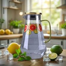 68 Oz Glass Pitcher With Lid – 2 Liter Water Carafe For Fridge, Large Iced Tea Jug For Home, Party & Coffee Table, Heavy Duty (Clear) - Gold Cap Grey - View 2
