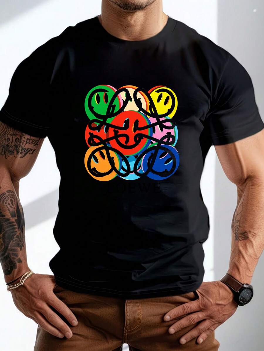 Men's Pure Cotton Short-Sleeve T-Shirt Casual Summer Breathable Soft Relaxed Fit Everyday Basic Tee - 黑色 - 查看 1