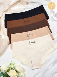 GYEY 5pcs Women's Seamless Hipster Panties, LOVE Letter Print, Cloud Soft Invisible No-Roll Edge Underwear, Halloween Earth Tone Color Assortment - Multicolor - View 1