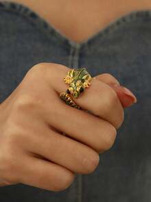 1pc Gothic Lizard Ring, Unique Niche Animal Element Gender-Neutral Open Band Ring - Green - View 5