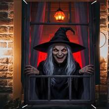 [Party Banner, Bunting_party Banners]1pc, Polyester Material, Halloween Theme Party Window Banner, Skeleton Wizard Hat Design - A - View 7