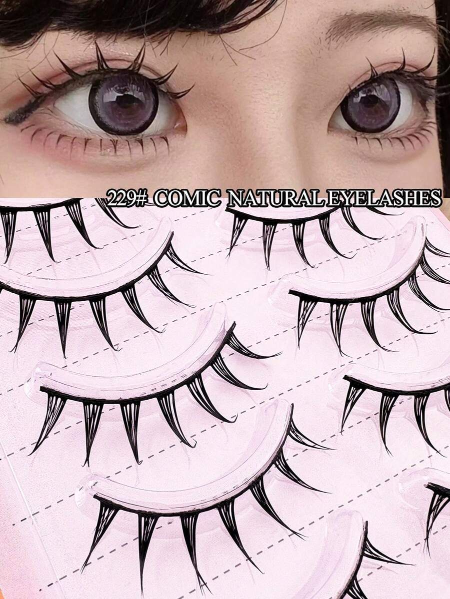 5 Pasang Bulu Mata Palsu Angel, Bulu Mata Palsu Gaya Peri Anime, Gaya Riasan Mata yang Halus dan Tajam, Nyaman dan Realistis, Ringan dan Lengkung, dengan Ujung dan Bulu Mata Bawah, Cocok untuk Riasan Sehari-hari - Hitam - View 1