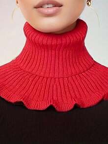 1pc Women's Ruffle Scalloped Knit Mock Neck Scarf, Detachable Warm Neck Protector, Autumn/Winter Layering Neck Accessory, Casual Daily Wear - Multicolor - View 4