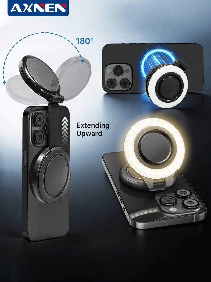 AXNEN Magnetic Selfie Fill Light, Rechargeable Battery, Adjustable Brightness, Compatible With IOS Smartphones, Laptops, Photography Cameras, Videos, Suitable For Makeup And Selfies