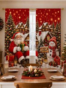 2 Peças Cortinas com Tema de Natal, Elementos Fofos de Papai Noel e Boneco de Neve, Segurando Presentes, Adequado para Decoração de Casa de Feriado de Natal, Decoração de Casa, Decoração de Atmosfera de Sala de Estar e Quarto, Decoração de Feriado de Natal 2027. Cortinas Semitransparentes com Passante para Vara. - Multicolorido A - Visão 6