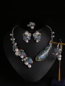 4pcs Elegant & Glamorous Jewelry Set, Colorful Rhinestone Necklace, Bracelet, Earrings, Ring, Suitable For Banquet, Party, Women's Gift, Exquisite Gift - Jewelry Sets - View 4