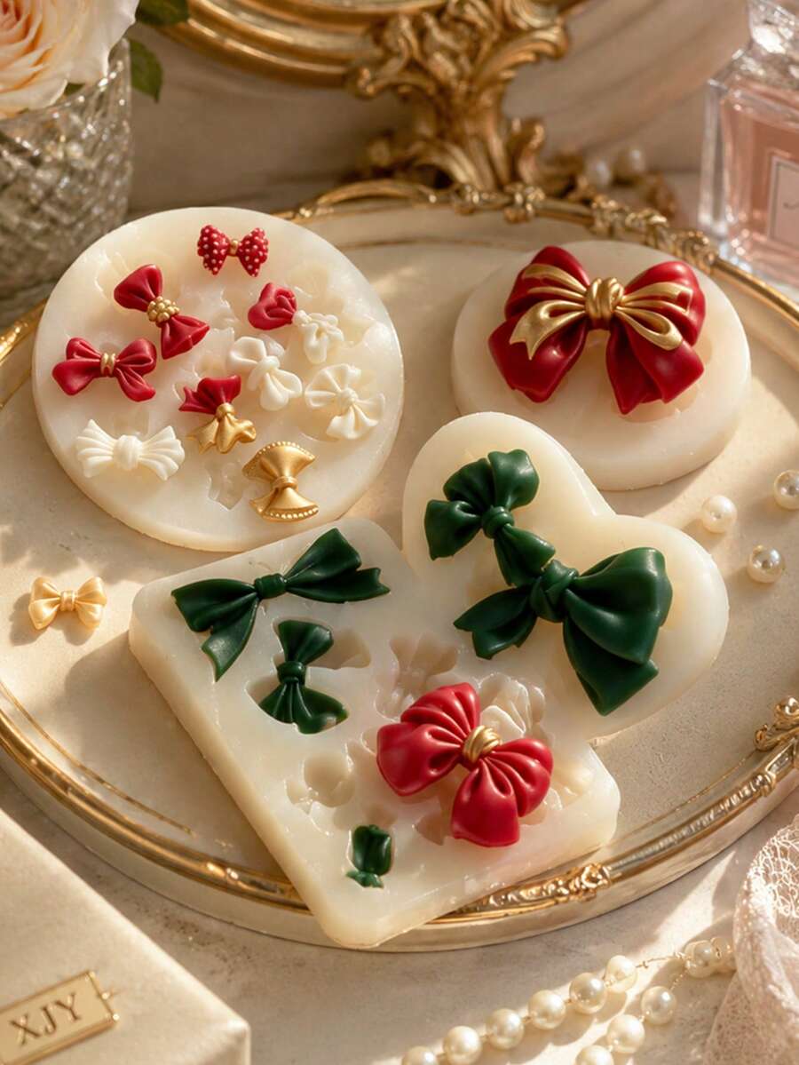 Multi-Style Bow Silicone Accessory Molds, Including Various Sizes And Shapes Of 3D Bows. Soft And Full Lines, Easy Demolding. Mainly Used As Embedded Decorations For Aromatherapy Candles, Handmade Soaps, Resin Accessories. Versatile Christmas Decorative Elements, Can Be Paired With Christmas Trees, Snowmen, Cylindrical Candles And Other Christmas-Themed Combinations - Bow Silicone Mold - View 1