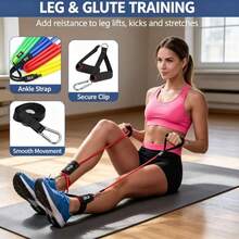 11-Piece Resistance Band Set, Fitness Training Elastic Tubes With Handles, Door Anchor, Ankle Straps, Suitable For Home Gym Strength Training And Yoga Exercise - A - View 11