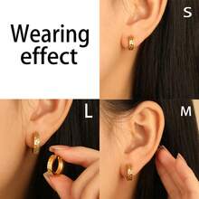 1 Pair Fashion Meteorite Crater Textured Design Earrings, Hoop Earrings, Stainless Steel, Electroplated, 18K Gold Color, Ear Jewelry - Gold - View 7