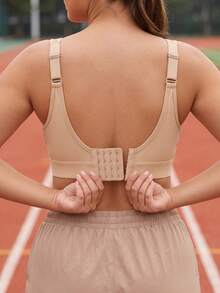 Zimi Collection Plus Size High Support Sports Bra Built-In Molded Cups Wirefree Adjustable Back Hook Mesh Racerback Workout Gym Top - Apricot - View 4