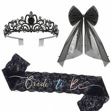 3pcs Halloween Ghost Bride Black Wedding Crown Veil Shoulder Strap Set Gothic Style Bachelorette Party - Multicolor - View 7