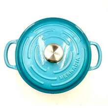 Olla Holandesa Hierro Fundido Esmaltado MERKADIA Turquesa Tapa Relieve Asas Dobles Multiusos Cocina - Ver 4