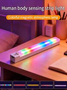 3pcs Human Body Sensing RGB LED Atmosphere Light Bar, Magnetic Rechargeable Color Gradient Light, Multi‑Mode Gaming Desk Closet Cabinet Bedroom Decor Night Light - RGB LED Strip Light - View 1