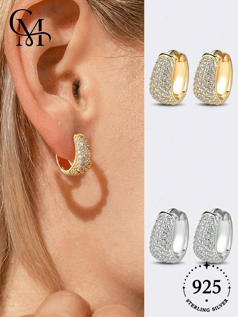 1 Pair Luxury Micro-Inlaid Earrings, Suitable For Daily Wear, Parties, And As A Valentine's Day Gift - Luxury Round - View 1