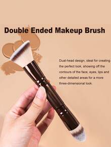 19 PCS Double-Ended Makeup Brush Set With Case Professional Foundation Powder Concealers Eyeshadow Blush Soft Bristles - Khaki - View 3