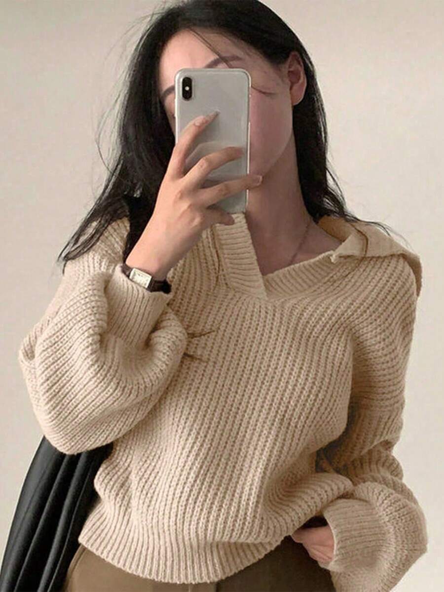 YCYC Sweater Hoodie Lengan Panjang Warna Polos Nyaman untuk Musim Gugur/Dingin - Khaki - View 1