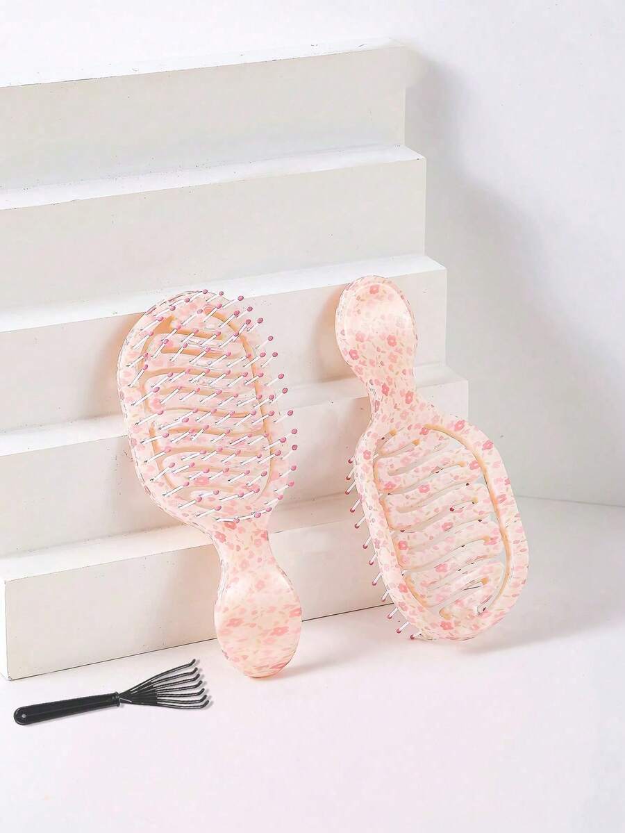 1pc Mini Pink Cherry Blossom Hollow Portable Styling Comb, Hair Comb, Hair Styling Tool & Accessory, Suitable For Men And Women, Salon, Beauty, Travel Essential - Multicolor - View 1