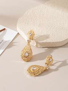 1 Set Jewelry Including 1 Pair Earrings, 1 Bracelet, 1 Necklace Pendant, Arabic Floral Design, Gold-Plated Necklace, Earrings, Bracelet Set, Suitable For Brides, Fashionable Moroccan Jewelry - Yellow Gold - View 3