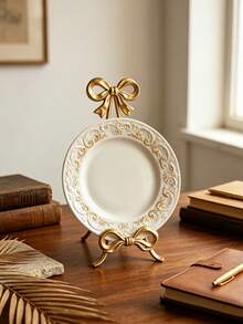 Golden Bow‑Shaped Metal Plate Display Stand Elegant Decorative Dish Easel Holder For Picture Photo Frame Book Desktop Cabinet Tabletop Home Ornament Housewarming Gift - Display Stand - View 4