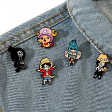 6pcs Anime "One Piece" Metal Enamel Brooches, Luffy & Zoro Version Cartoon Character Lapel Pins, Straw Hat Pirates Backpack & Jacket Decoration Collectibles - Multicolor - View 7