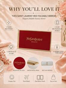 Cermin rias lipat YSL warna merah, 8,5*4,5cm, dijual satuan. Cermin dua sisi yang ringkas ini sangat cocok untuk bepergian dan merapikan riasan sehari-hari. - Merah - View 5