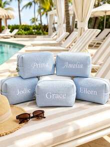 1pc Personalized Waffle Texture Jewelry Storage Bag, Waffle Pattern Makeup Bag, Can Be Used As Toiletry Bag, Storage Bag, Travel Essential, Ideal Gift For Bridal Shower, Birthday Or Friendship - Multicolor - View 9