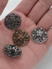 4pcs/Pack Flower Hollow Rhinestone Inlaid Classical Exquisite Textured Metal Large Buttons For Coats, Sweaters, Uniforms, School Uniforms, Suits, Jackets, DIY Bags, Shoes, Hats, Handicraft Accessories - Multicolor - View 8