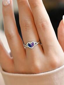 This Customized Heart-Shaped Birthstone Ring Features A Double Half-Heart Design, Symbolizing A Deep And Unbreakable Bond, Representing Your Consistent Heartbeat And Walking Together Through The Four Seasons Of Life. - Multicolor - View 7