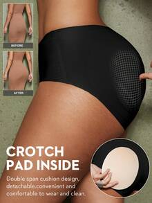 1 Peça Calcinha Modeladora de Cintura com Microescultura, Realce de Quadril e Levantamento de Bumbum para Mulheres, Almofadas de Bumbum Removíveis Sem Costura, Calça Modeladora de Quadril - Preto - Visão 5