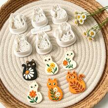 Set 7 Buah Cetakan Tanah Liat Polimer Motif Kucing Bunga, Anak Kucing dengan Pola Daun dan Bunga, Cetakan Tanah Liat DIY untuk Membuat Anting, Liontin, dan Perhiasan Buatan Tangan. - 7 buah - View 7