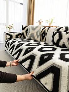 SANMOSPIN 1PC Solid Color Plush Sofa Cover - Modern Non-Slip Warm Sofa Protector, Soft Cotton Plush Material Sofa Pad, Suitable For 1-4 Seater Sofas - Machine Washable Polyester Home Decor - Black - View 5