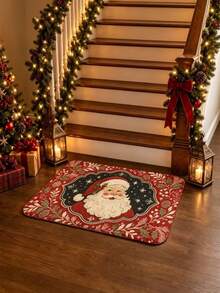 1pc Red Background Kind Santa Claus Rectangular Rug, Christmas Style, Christmas, Doormat, Small Rug, Welcome Mat, Carpet, Floor Mat, Outdoor Doormat, Kitchen Rug, Front Door Mat, Area Rug, Outdoor Mat, Home Decor, Area Carpet, Garden Rug, Washable Rug - Multicolor - View 3