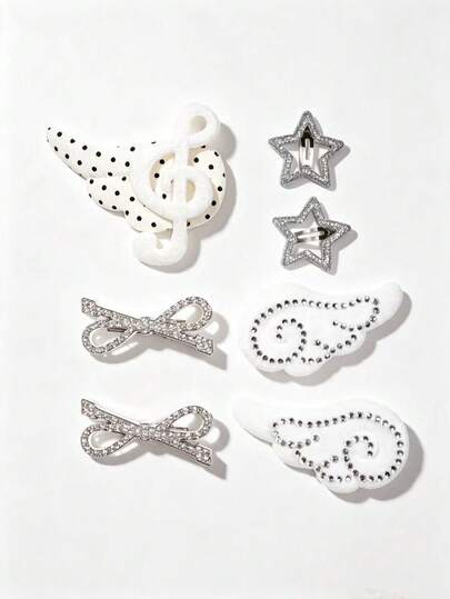 Y2K Hair Clips For Girls, Music Note Wing Star Decor Barrettes, 8Pcs Aesthetic Hair Accessories For Daily Party