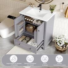Bathroom Vanity Made Of Wood With Storage Adjustable With Drawers Black - 灰色 - 查看 6