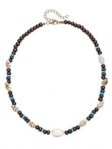 1pc Holiday Wood Shell Beaded Necklace For Men Boho Handmade Surfer Necklace Accessories Jewelry Party Gifts - Multicolor - View 7