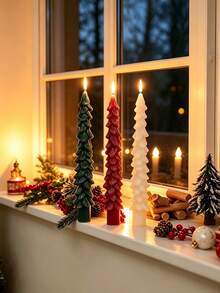 3pcs/2pcs/1pc Christmas Tree Taper Candles, Unscented Tree Shaped Taper Candles, For Christmas Decoration, Home Centerpiece Decor, Candlelight Dinner, Birthday Party, Best Choice For Female Friends, Holiday Gifts (Green Red White) - Christmas Flameless Candle - View 9