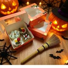 5 hộp bánh giấy cửa sổ trong suốt 4x4x2.5 inch, hộp quà Halloween phong cách tối vui nhộn in hình dơi và bí ngô, hộp giấy vuông nắp lật cho bánh mini, donut, cookie và tráng miệng tiệc - Nhiều màu - Xem 4