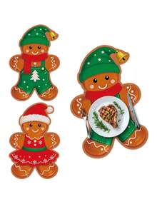 2pcs Christmas Gingerbread Man Placemats/Heat Resistant Pads, Heat Resistant, Vintage Red & Green Gingerbread Man Decor, Suitable For Winter Holiday Table Setting, Family Gatherings, Kitchen And Home Decor - Multiple Styles - View 6