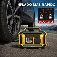 Este arrancador de batería para coche cuenta con un diseño multifuncional todo en uno, una presión de 150 psi y es ideal para actividades al aire libre. Incluye un cargador de emergencia, una bomba de aire, una luz LED y una gran pantalla digital. Arranque rápido de auto y inflado veloz,esenciales para viajar. - Amarillo - Ver 3