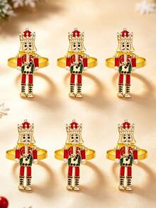 12pcs/6PCS/3PCS Christmas Nutcracker Soldier Napkin Rings, Full Set Of 3 Metal Nutcracker Napkin Buckles, Christmas Table Napkin Ring Decoration Set With Painted Rhinestone Accents, Holiday Party Table Napkin Cloth Ring, Home Decor, Christmas Restaurant Table Setting Decoration, Hotel Tabletop Decoration Supplies - Multicolor - View 19