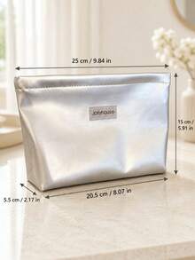 1 Pc Silver Solid Makeup Bag, Minimalist Shiny Fabric Rectangular Zipper Pouch, Portable Cosmetic Storage Bag For Travel Daily Use All Season,Wigs,Makeup Bags - Multicolor - View 11