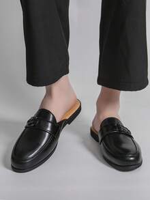 Men's Black Slip-On Patchwork Business Formal Summer Dress Mule Loafers Closed-Toe Slippers - Black - View 3