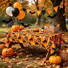 3 Pieces1-Piece Halloween Evil Kitten Rectangular Tablecloth, Happy Scare Style | Disposable Plastic Cover, Spiders, Bats, Perfect For Trick-Or-Treat Parties, Photo Backdrops, And Indoor/Outdoor Use 54"X108" - Multicolor - View 4